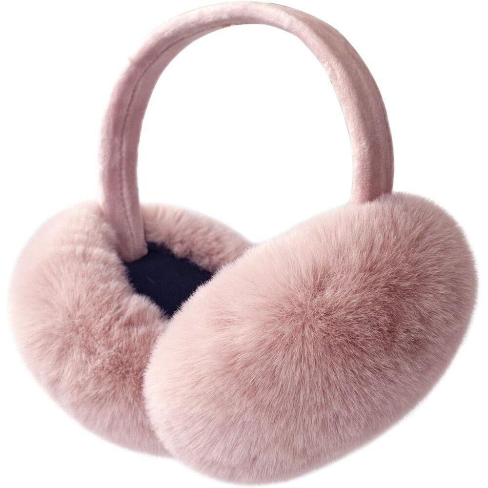 Women Winter Ear Muffs Faux Fur Warm Earmuffs Foldable Ear Warmers Pink-2